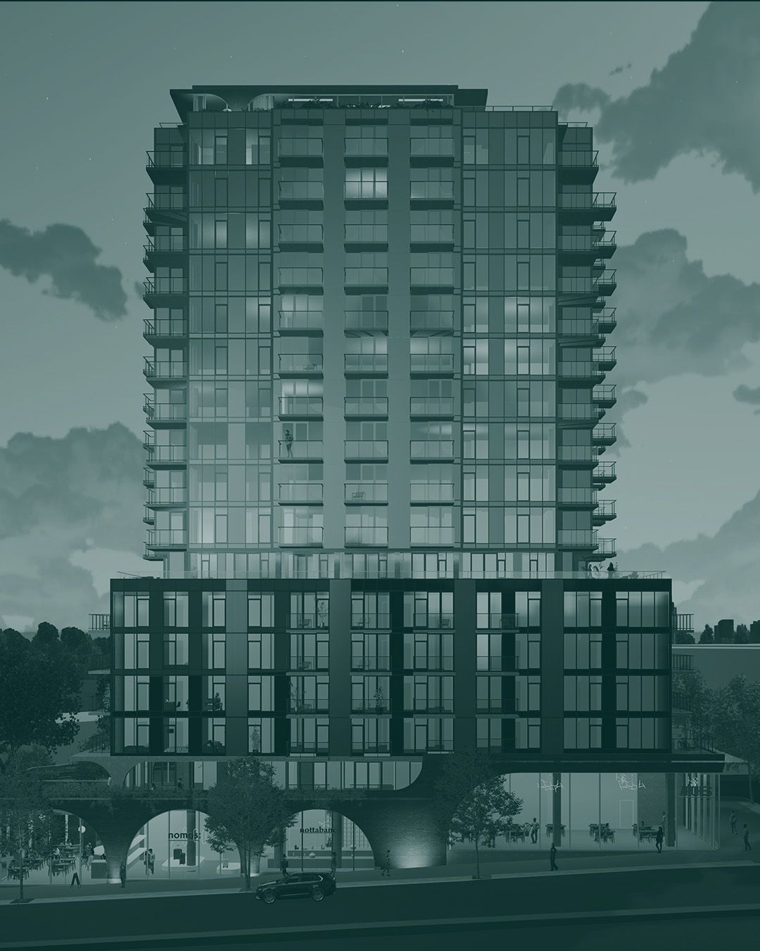 Architectural rendering of 1888 Main St, a residential development by Cressey Development Group in Vancouver, BC.