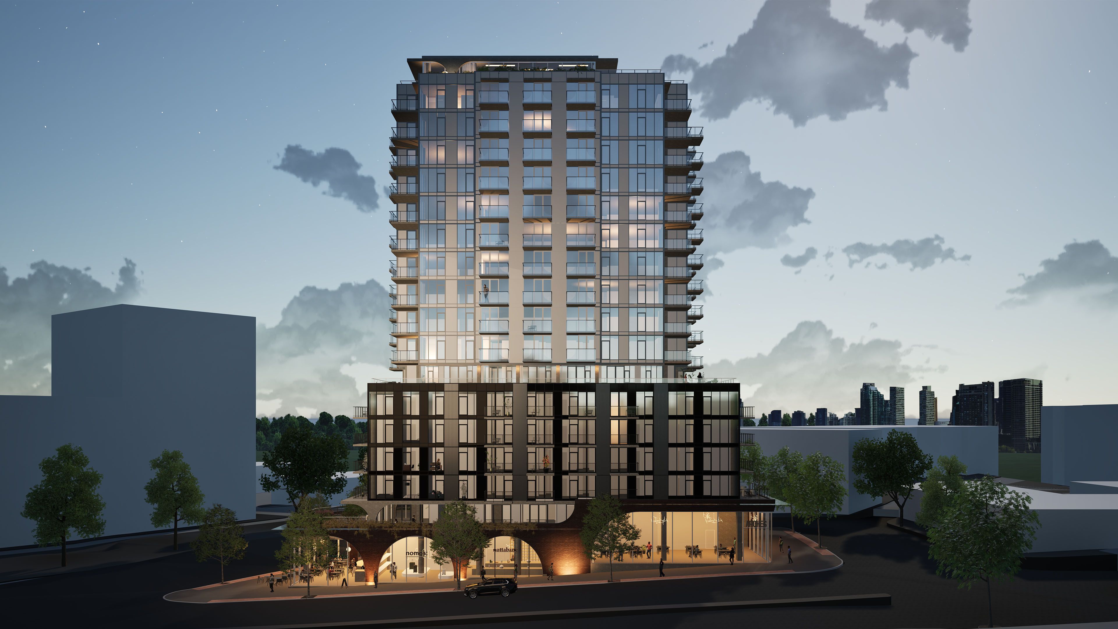 Architectural rendering of 1888 Main St, a residential development by Cressey Development Group in Vancouver, BC.