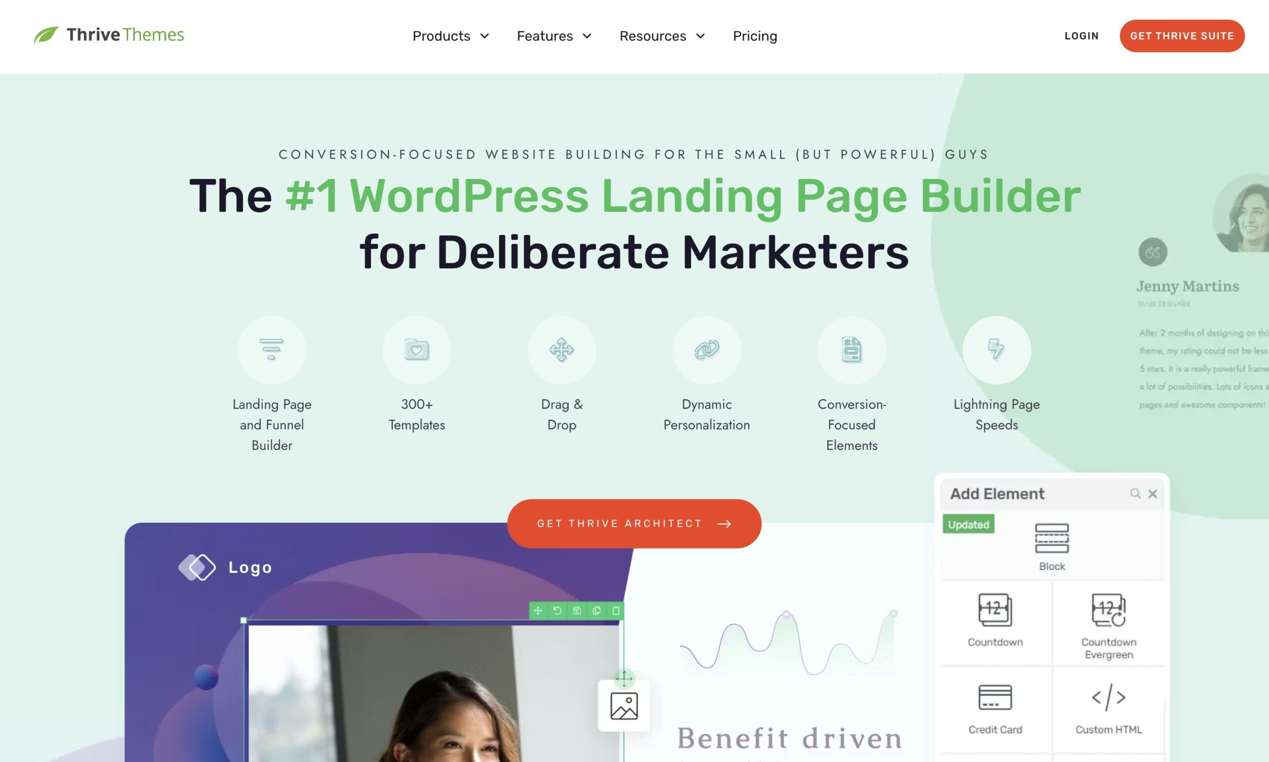 Interfaccia di Thrive Architect, page builder per WordPress orientato alle conversioni
