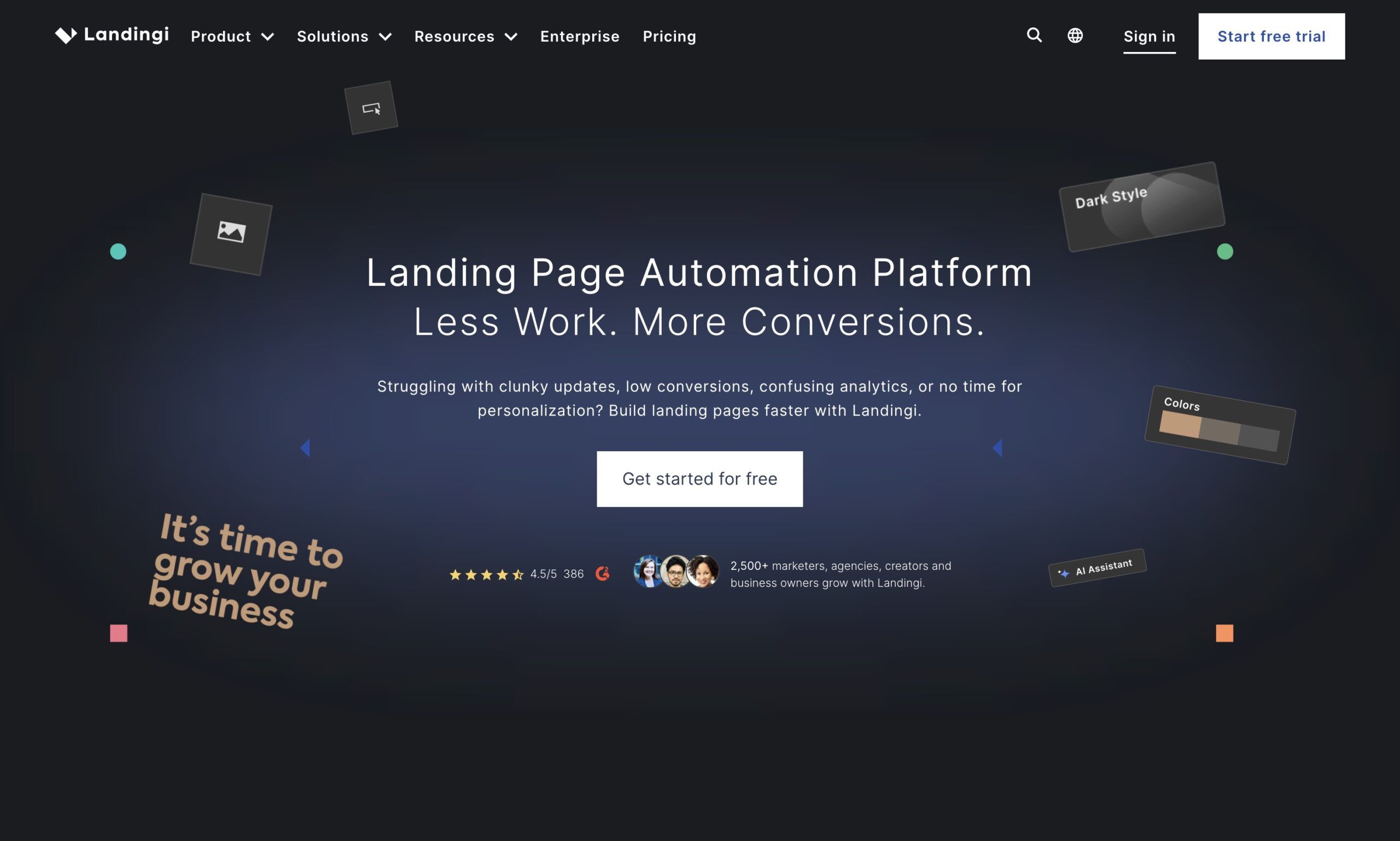 Interfaccia di Landingi, piattaforma specializzata nella creazione di landing page ad alta conversione