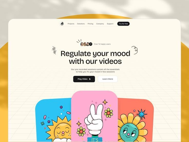 An image of a landing page in a yellow backgound.