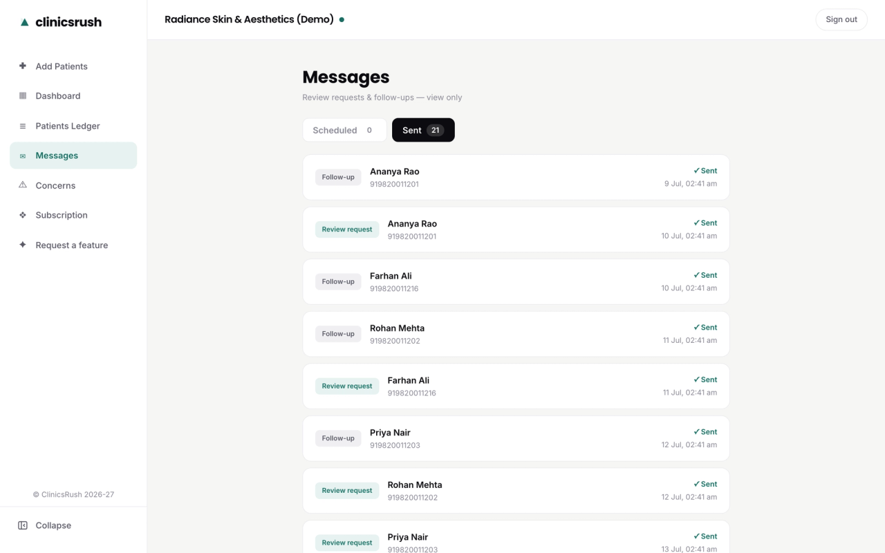 viewing-message-requests-in-ClinicsRush