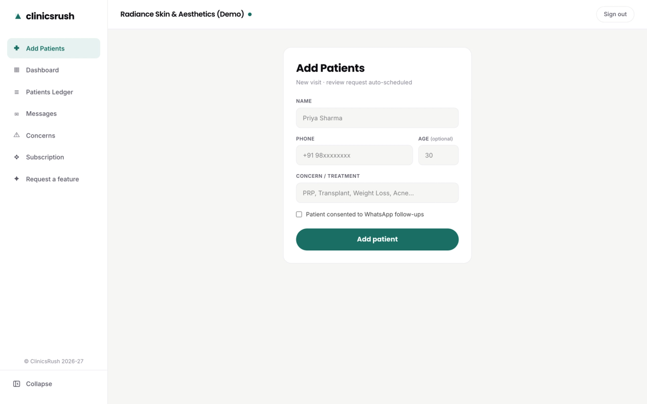 adding-patients-in-ClinicsRush