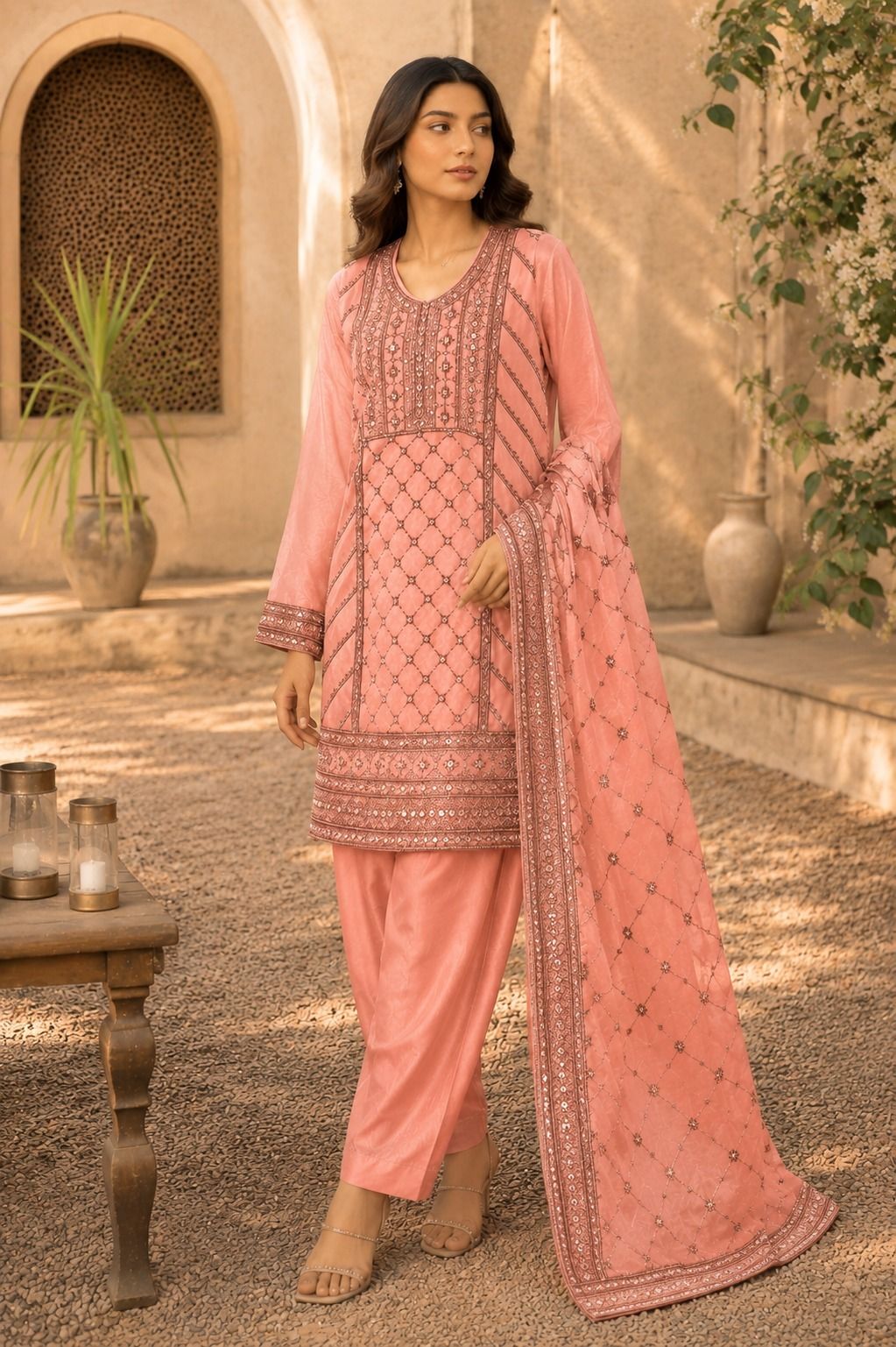 Luxury Embroidered 3 Piece Suit – D