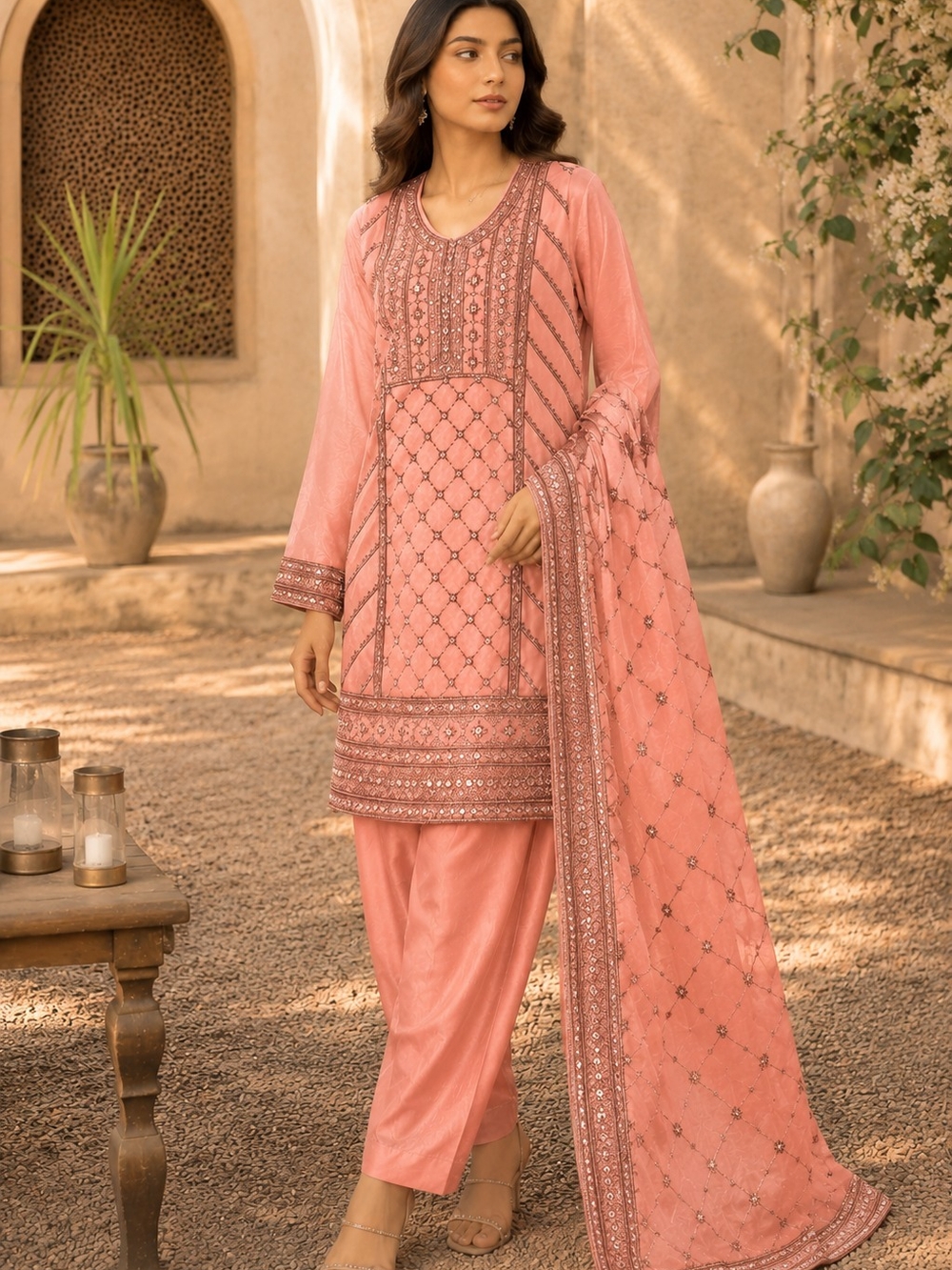Luxury Embroidered 3 Piece Suit – D