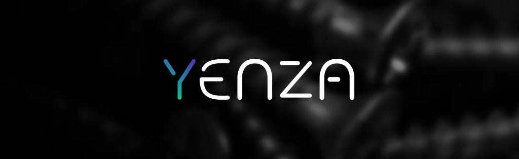 The image displays the word "Yenza" in a sleek, modern font against a dark, blurred background.