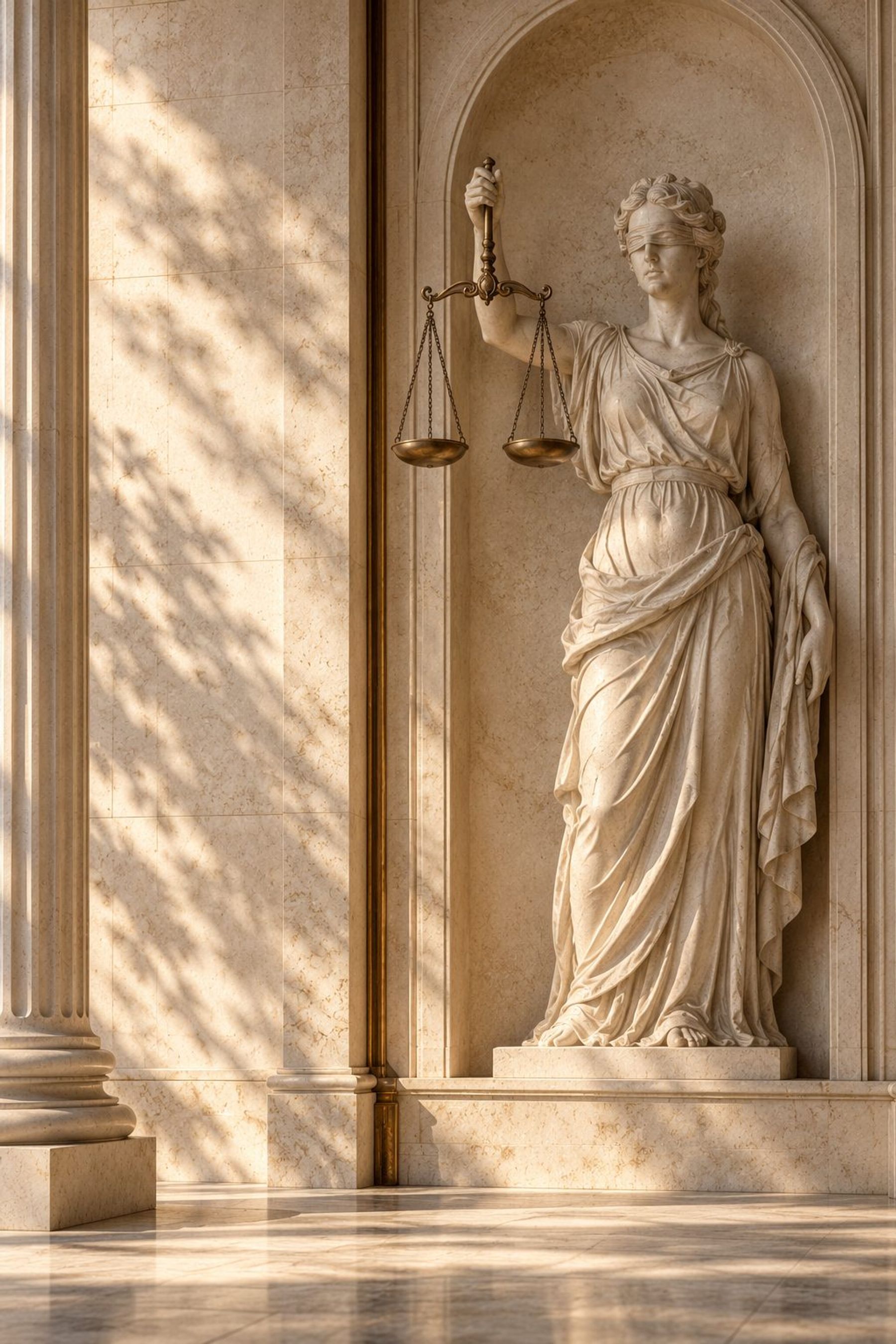Escultura da Justiça em nicho de pedra