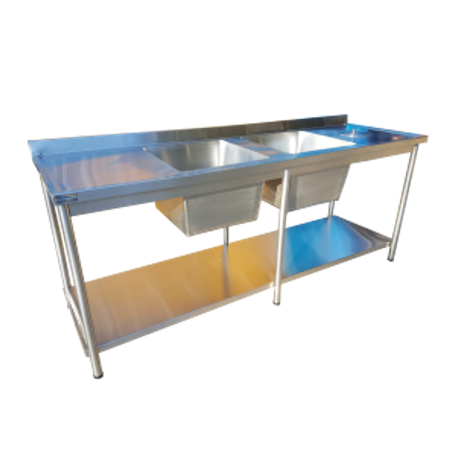 Mesa de lavado doble poceta y entrepaño