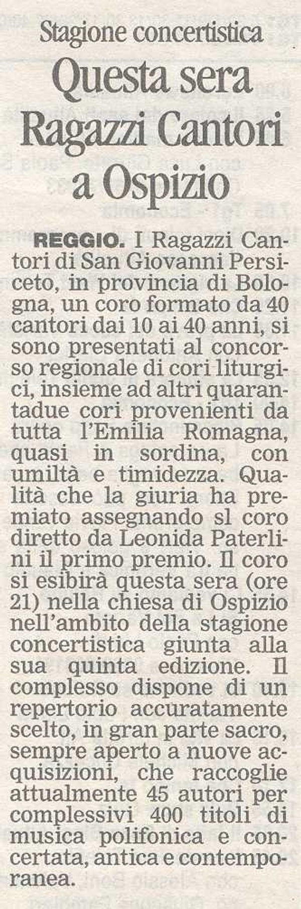 Ospizio, “Gazzetta di Reggio”, 16 gennaio 2001