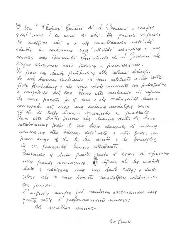 Testo di don Enrico per il pieghevole del concerto del 24 giugno 1993