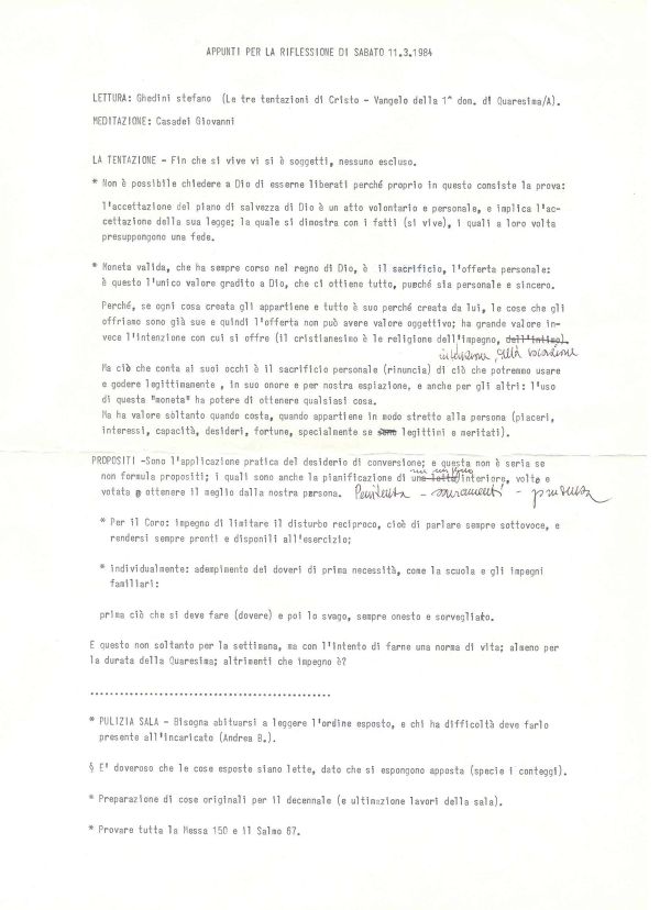 Sul Vangelo della prima domenica di Quaresima, 11 marzo 1984