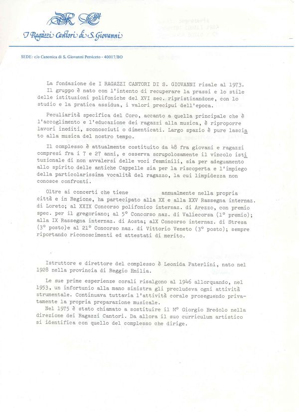 Incontri corali di Sommariva Bosco 1987, a cui il coro non partecipò (5/5)