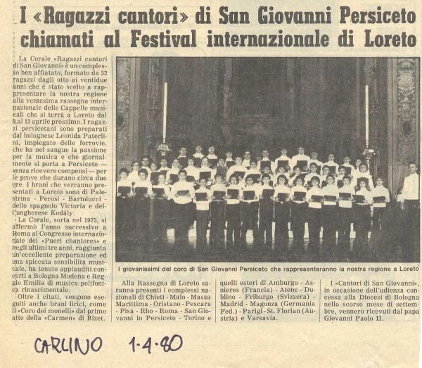 Loreto, “il Resto del Carlino”, 1º aprile 1980