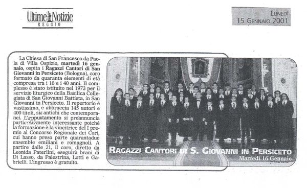 Ospizio, “Ultime Notizie” (Reggio Emilia), 15 gennaio 2001