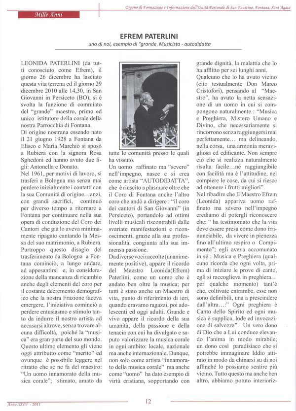 “Mille anni”, bollettino dell’Unità pastorale di San Faustino, Fontana e Sant’Agata, febbraio 2011 (1/2)