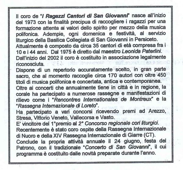 Curriculum del coro, 2004