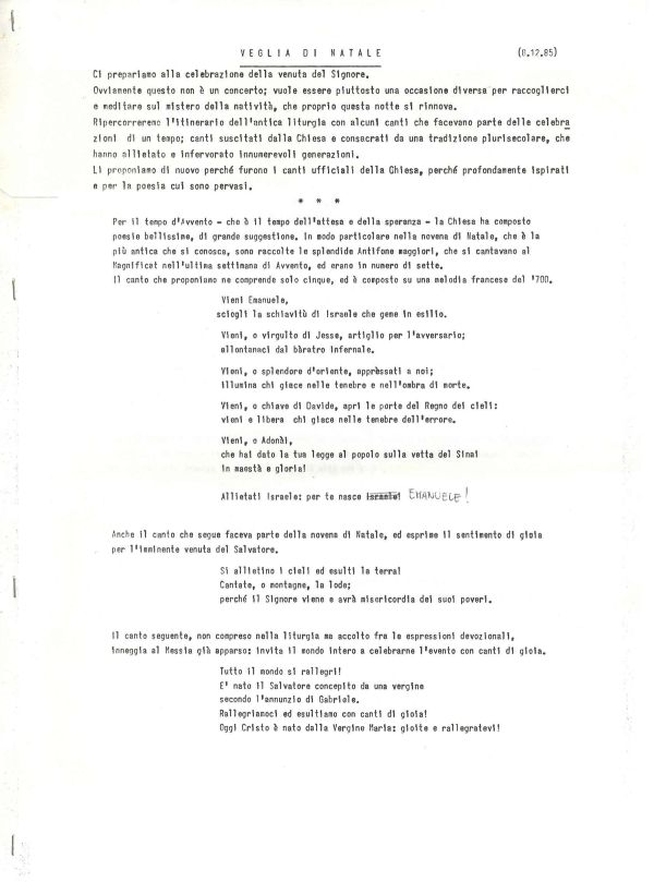 Veglia di Natale, dicembre 1985 (1/2)