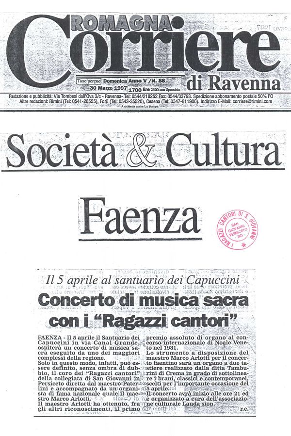 Faenza, “Corriere di Ravenna”, 30 marzo 1997