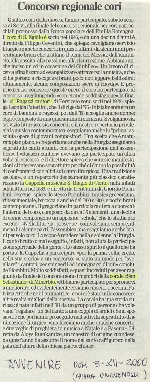 “Avvenire”, 3 dicembre 2000