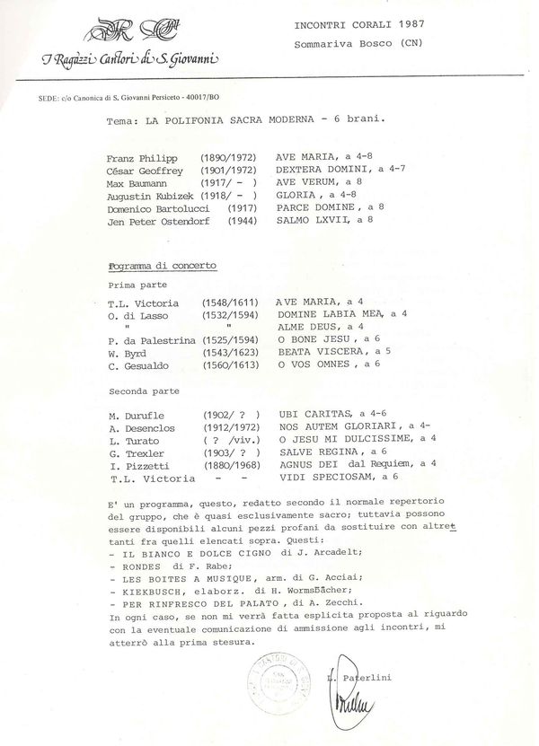 Incontri corali di Sommariva Bosco 1987, a cui il coro non partecipò (4/5)
