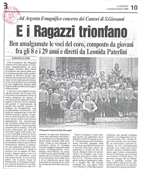 Argenta, “La Nuova”, 2 ottobre 1989