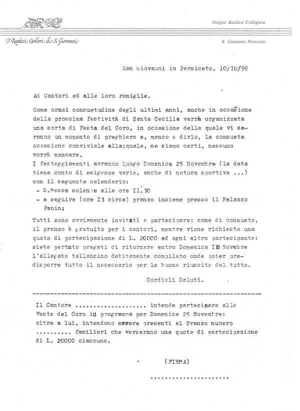 Ai cantori e alle famiglie, 10 ottobre 1990: la festa del coro