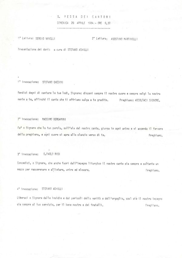 Preghiera dei fedeli, 29 aprile 1984
