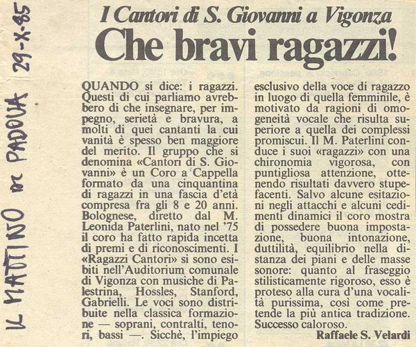 Vigonza, “il mattino di Padova”, 29 ottobre 1985