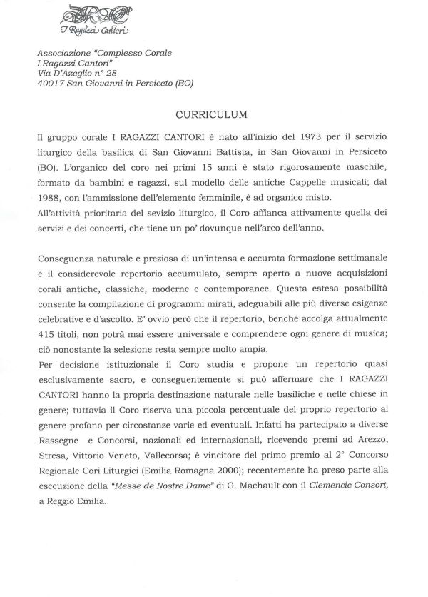 Curriculum del coro, aprile 2002 (1/2)
