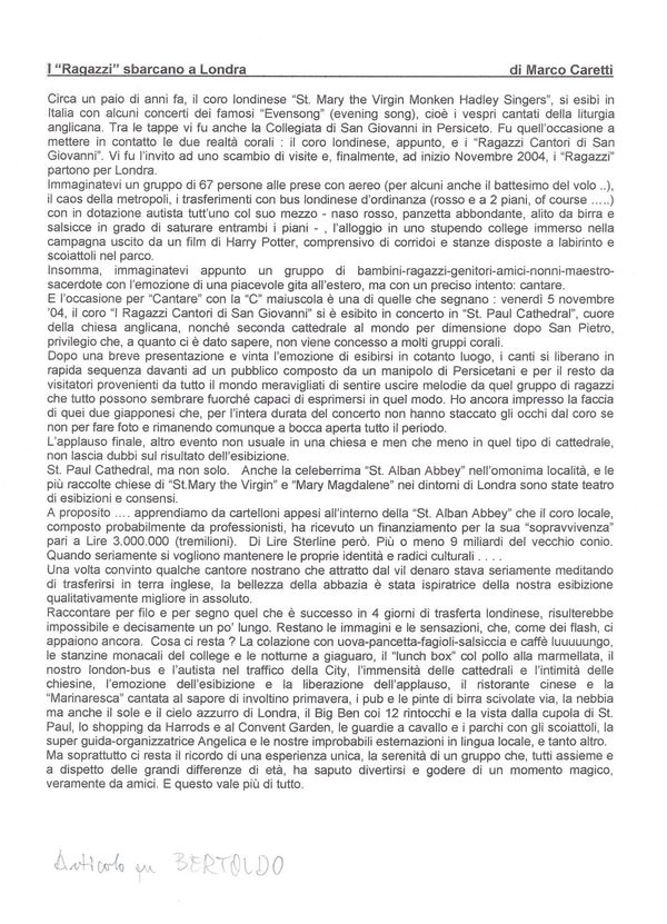 Londra, 4–7 novembre 2004: articolo per “Bertoldo”