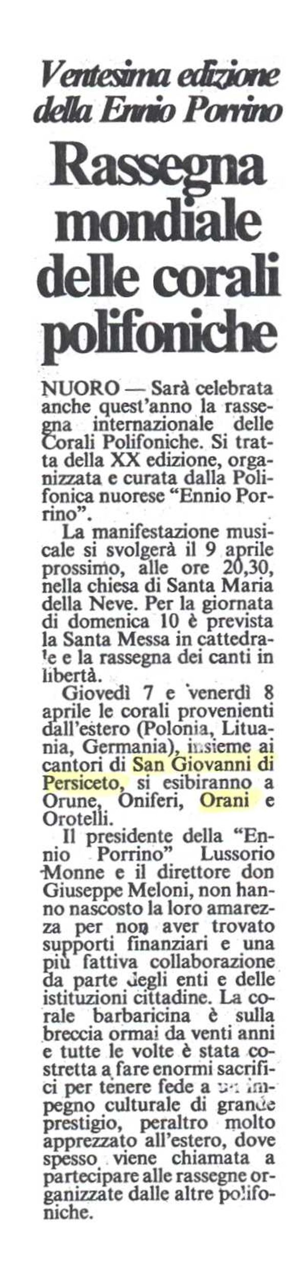 Nuoro, “La Nuova Sardegna”, 3 aprile 1994
