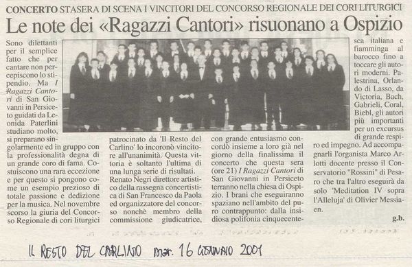 Ospizio, “il Resto del Carlino”, 16 gennaio 2001