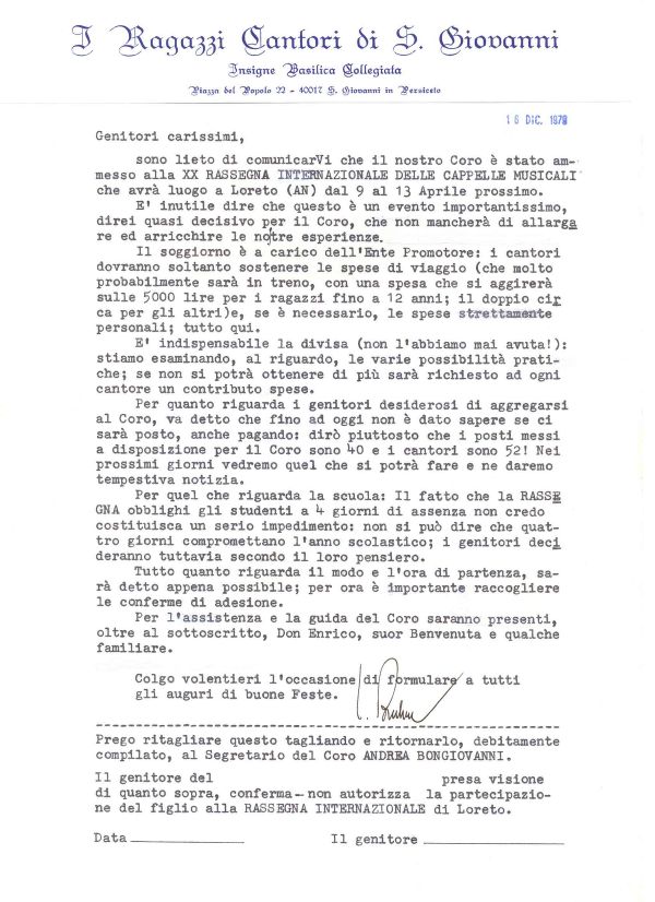 Ai genitori, dicembre 1979: la Rassegna di Loreto