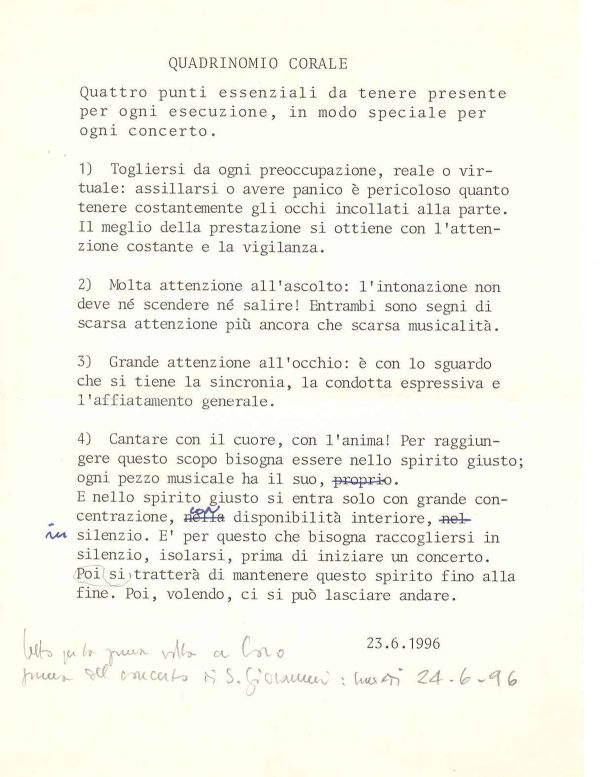 Quadrinomio corale, 23 giugno 1996