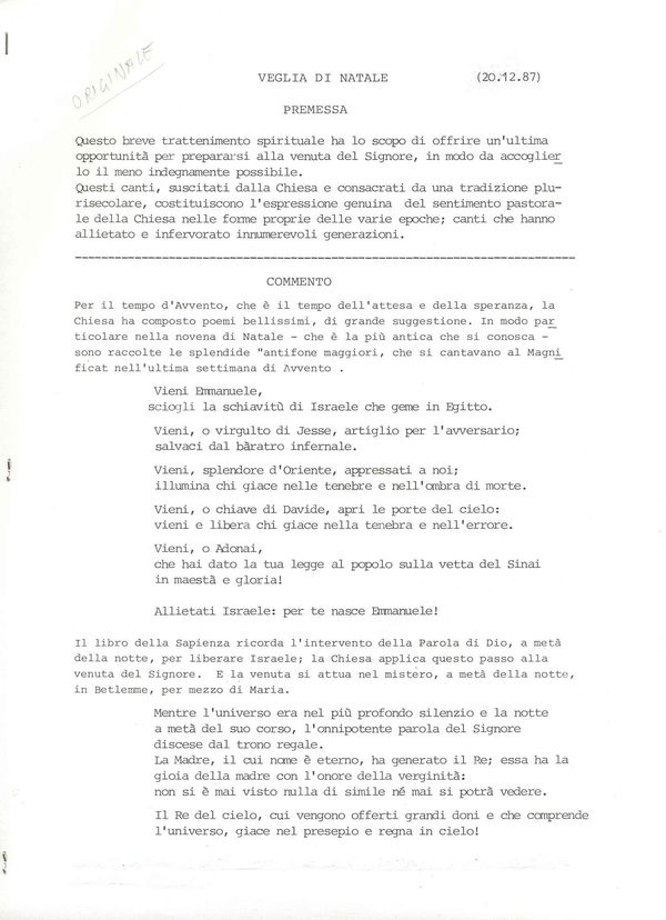 Veglia di Natale, dicembre 1987 (1/2)