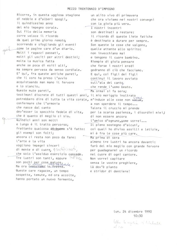 Mezzo trentennio d’impegno, 24 dicembre 1990