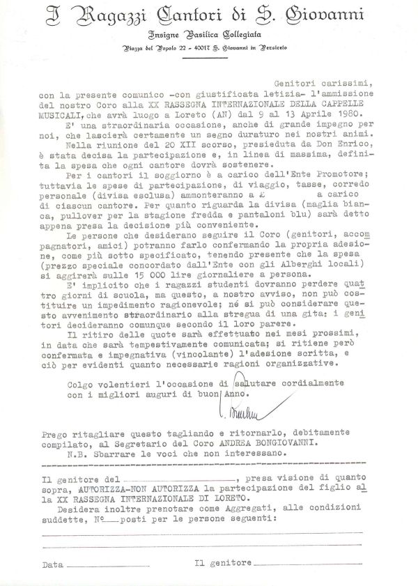 Ai genitori, gennaio 1980: la Rassegna di Loreto