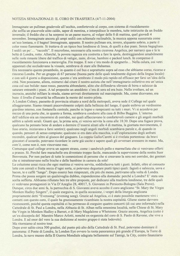 Londra, 4–7 novembre 2004: articolo per “Arcobaleno” (1/2)