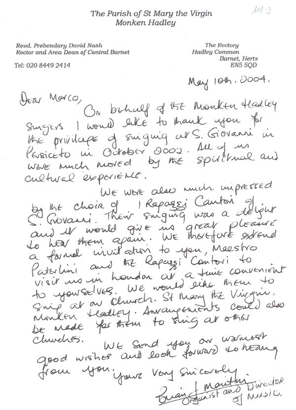 Trasferta a Londra: lettera d’invito, 10 maggio 2004