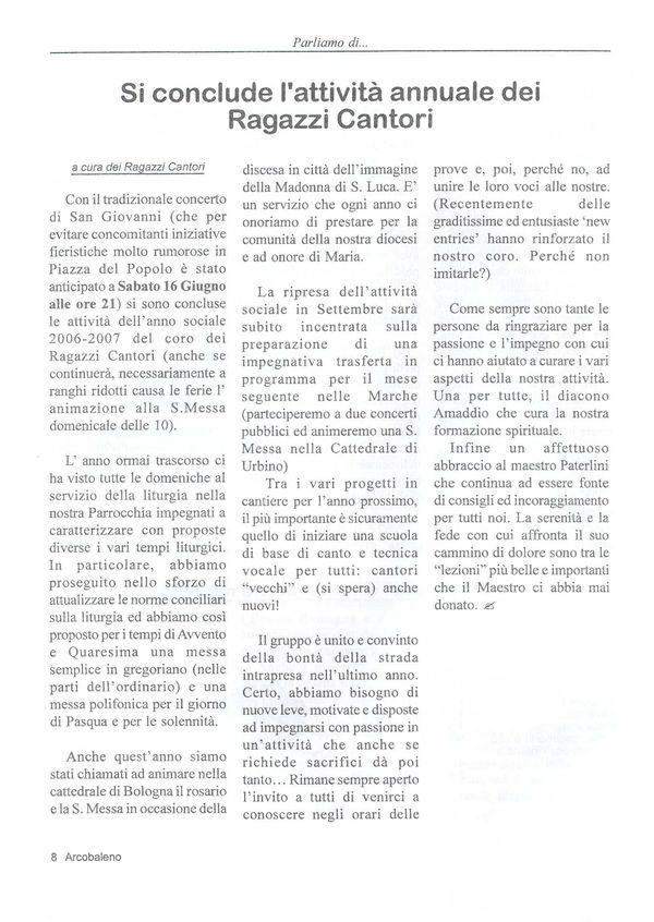 “Arcobaleno”, giugno 2007