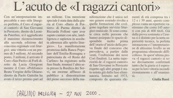 “il Resto del Carlino”, 27 novembre 2000
