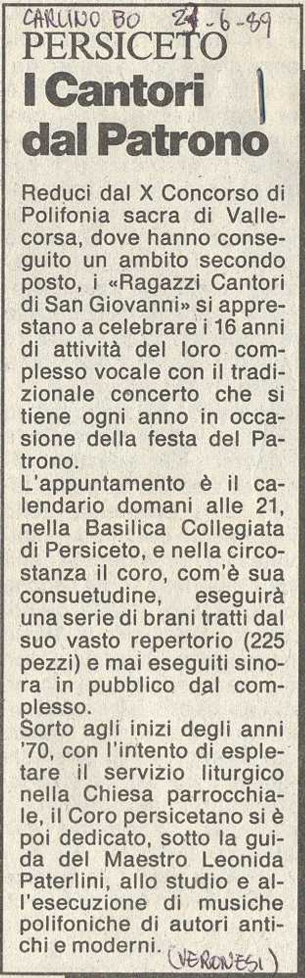 “il Resto del Carlino”, 23 giugno 1989