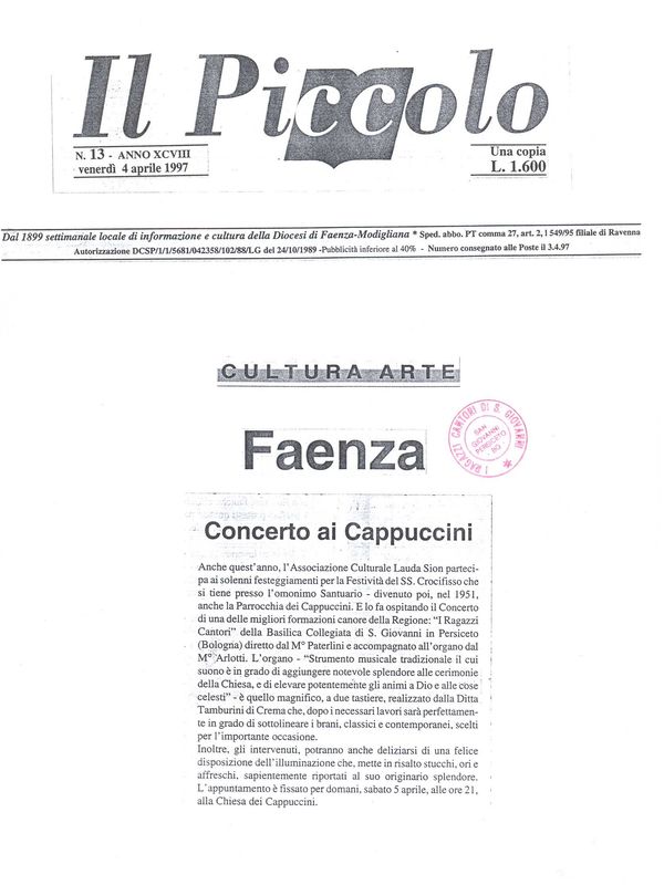 Faenza, “Il Piccolo”, 4 aprile 1997