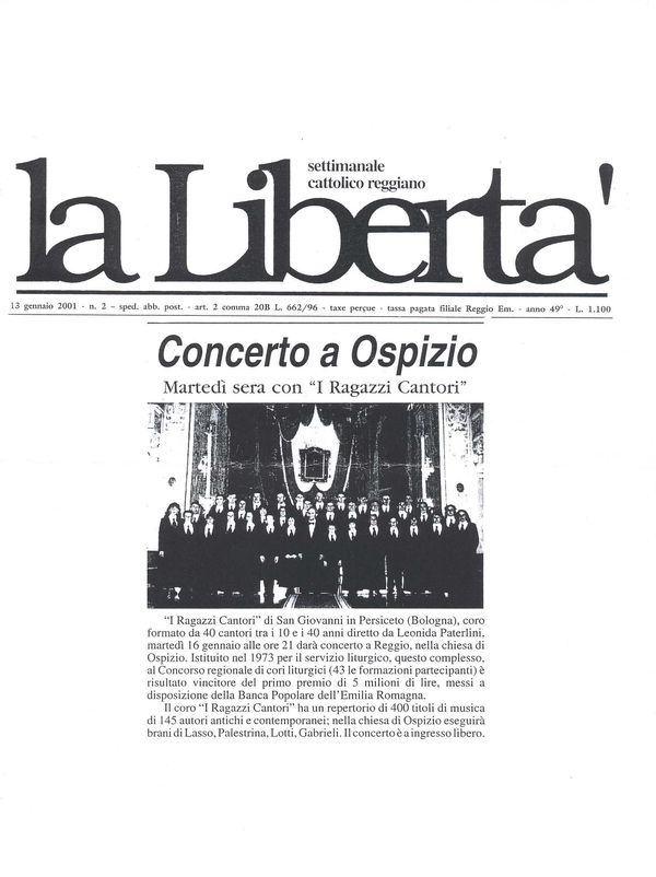 Ospizio, “La Libertà” (Reggio Emilia), 13 gennaio 2001