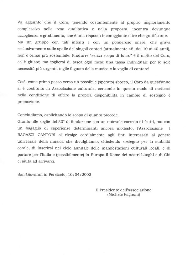 Curriculum del coro, aprile 2002 (2/2)