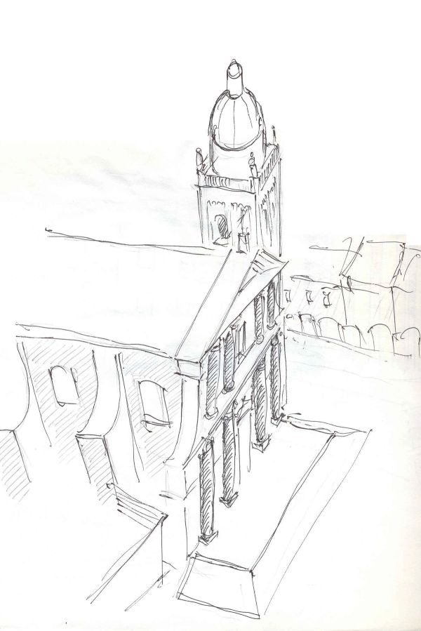 La Collegiata e il campanile visti dall’alto, primo schizzo
