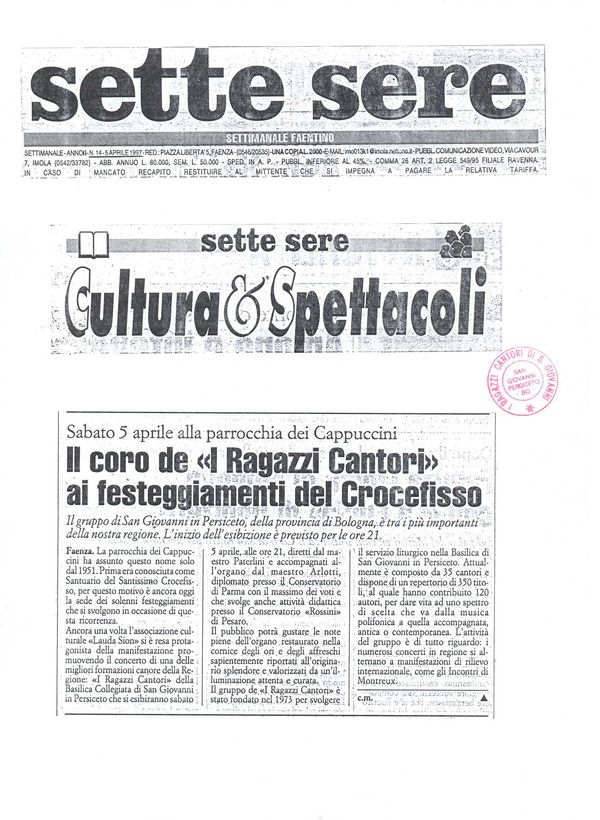 Faenza, “Sette Sere”, 5 aprile 1997