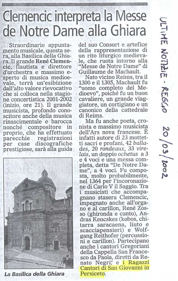 Reggio Emilia, “Ultime Notizie”, 20 marzo 2002