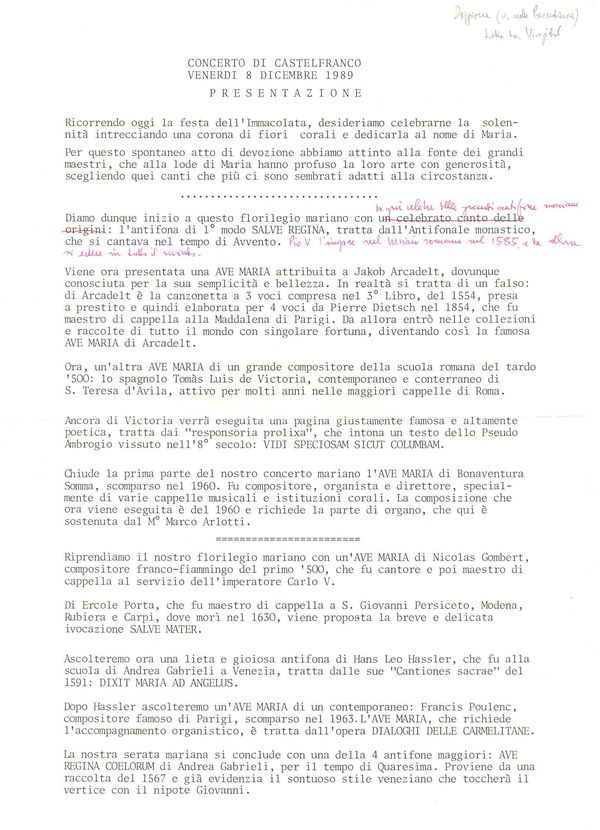 Concerto a Castelfranco Emilia, 8 dicembre 1989