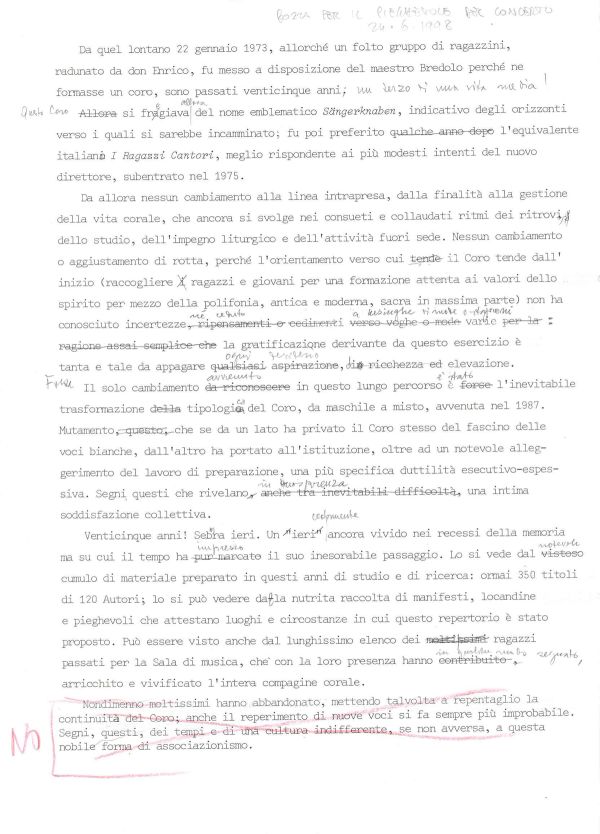 Bozza del pieghevole per il concerto del 24 giugno 1998